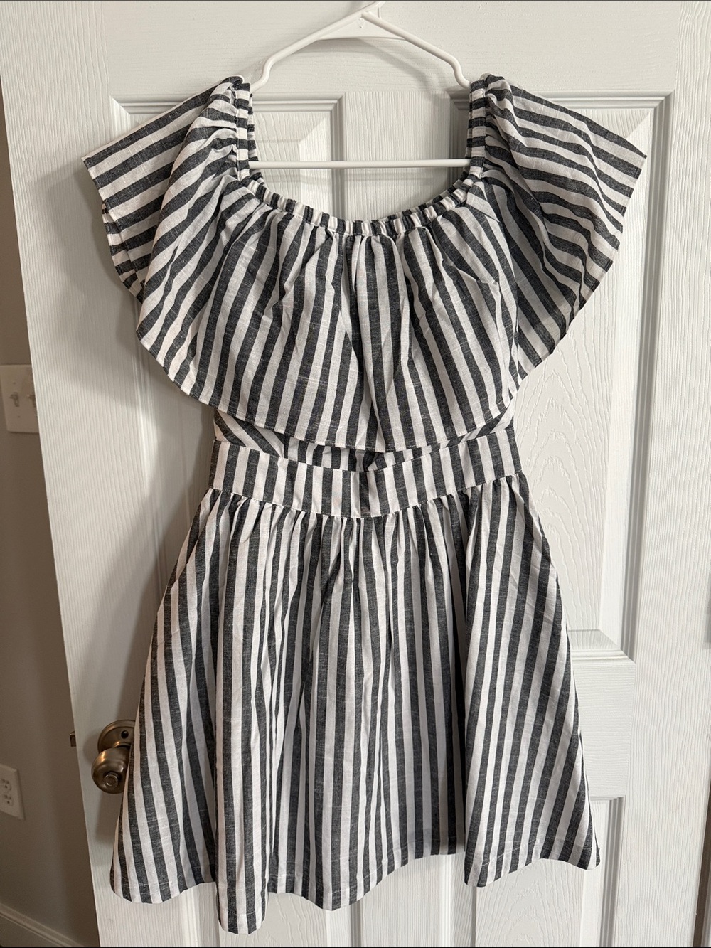 Alex + Alex Striped Square Neck, backless Black & White Mini Dress